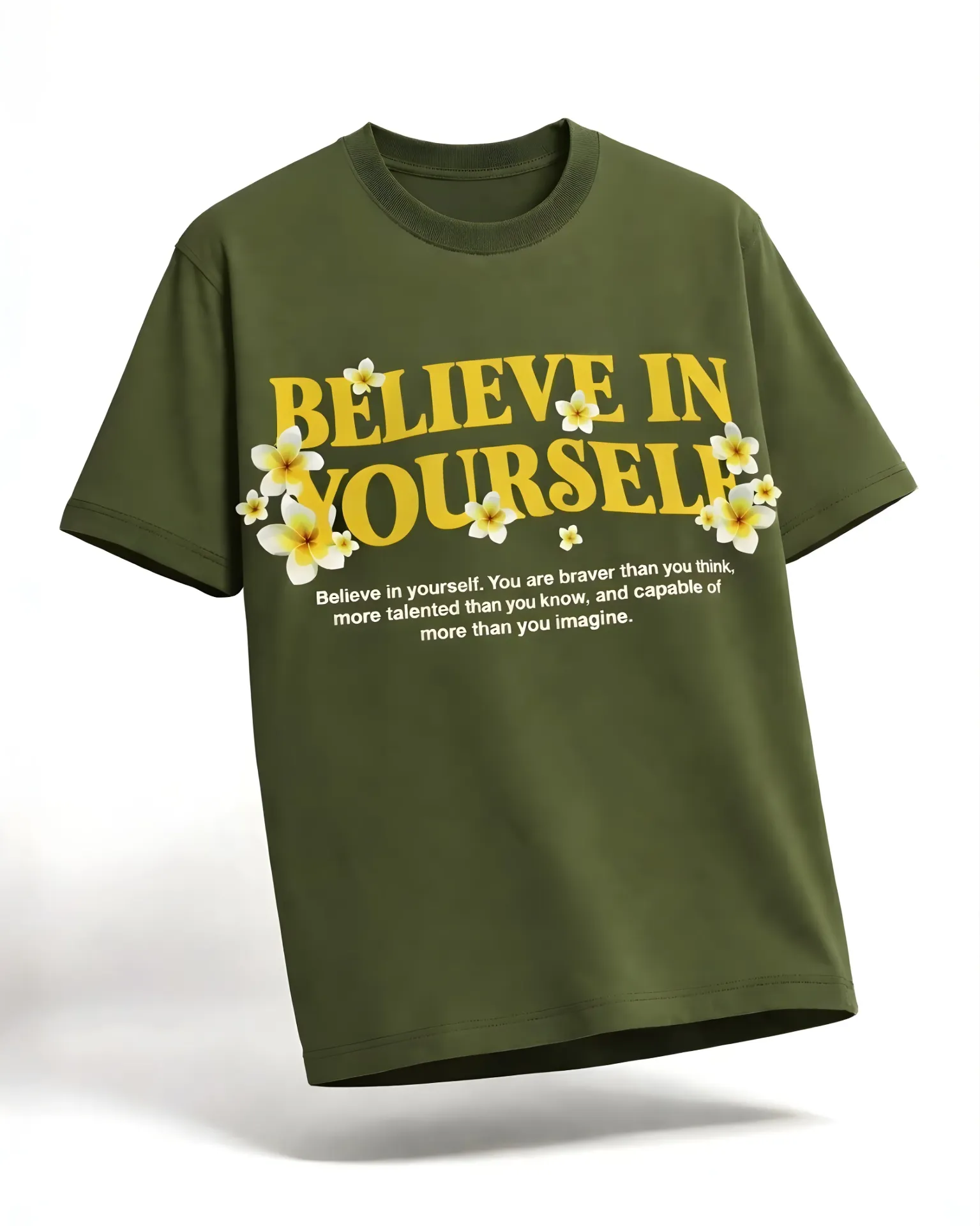 [test] Believe In Yourself Regular Fit T-Shirt (S, Olive Green)